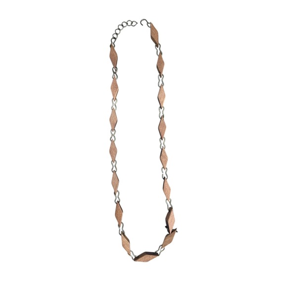 2/$15 ❄️ Vintage Wooden Link Women's Necklace Diamond Shape Boho Jewelry - Picture 2 of 4